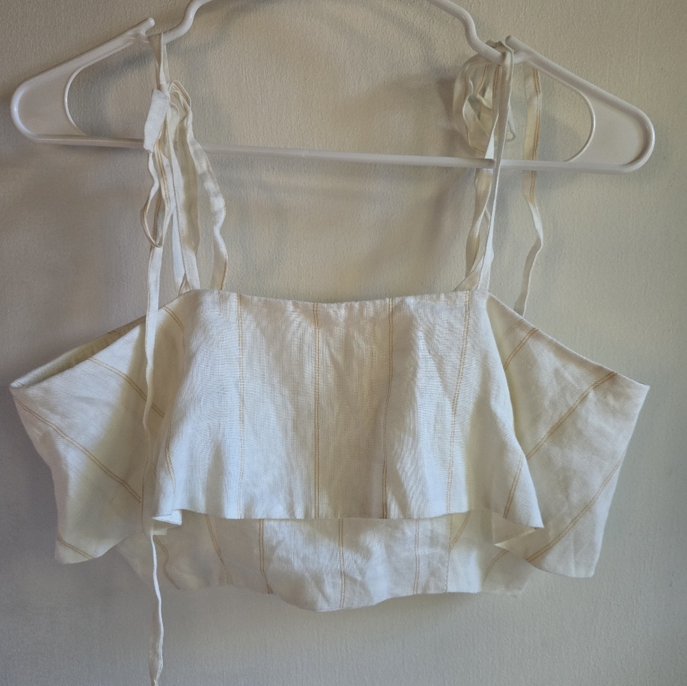 The Femm Elegant Cream Women's Linen Crop Tank Top NWOT Small